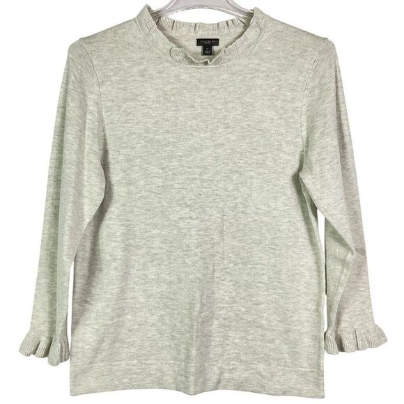 NWT Ann Taylor Factory Light Gray Ruffled Neck & Cuffs Sweater, XL, 3/4 sleeves - Picture 1 of 6